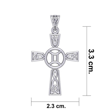 Celtic Cross Gemini Astrology Zodiac Sign Silver Pendant TPD5950 - Jewelry